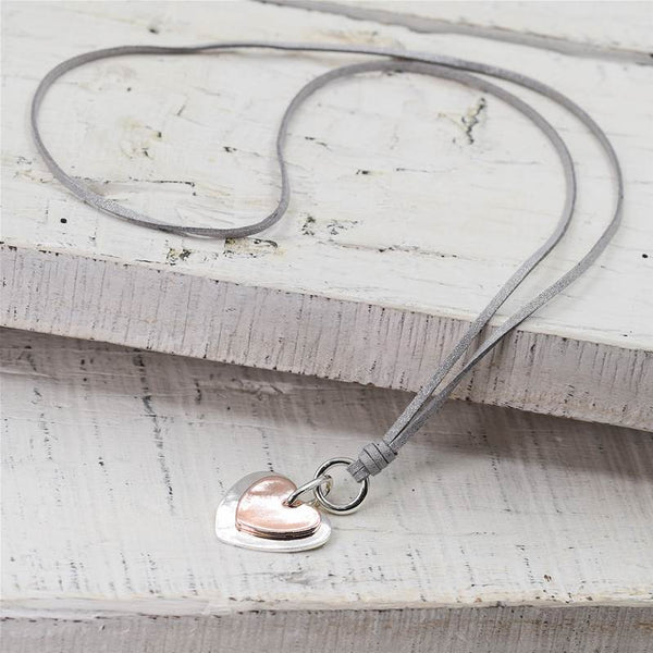 Silver suede necklace with heart pendants