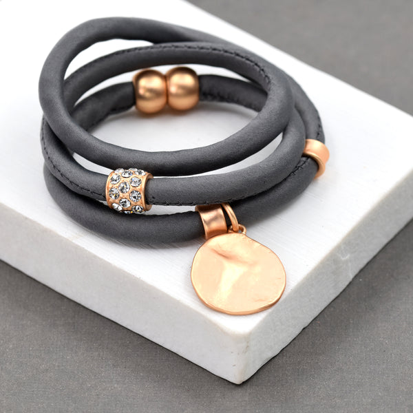 Wrap around bracelet with soft hammered disc charm